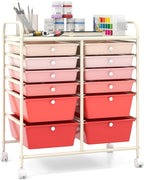 Giantex 12 Drawer Rolling Storage Cart Tools Scrapbook Paper Office School Organizer (Pink Gradient)