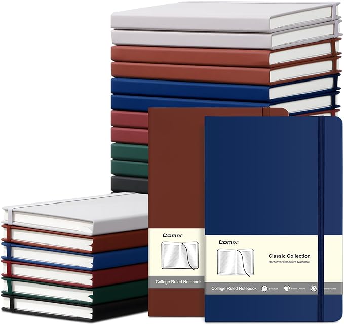 COMIX 24 Pack Lined Journal Notebooks for Work, 240 Pages, 5.5" x 8.3", A5 Hardcover Journaling Notebooks for Notes-Taking Writing, Business Notebooks Jounrnals for Office School