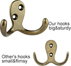 IBosins 16 Pack Heavy Duty Double Prong Coat Hooks Wall Mounted Antique Brass Wall Hook Rustic Utility Hooks for Coat, Scarf, Bag, Towel, Key, Cap, Cup, Hat