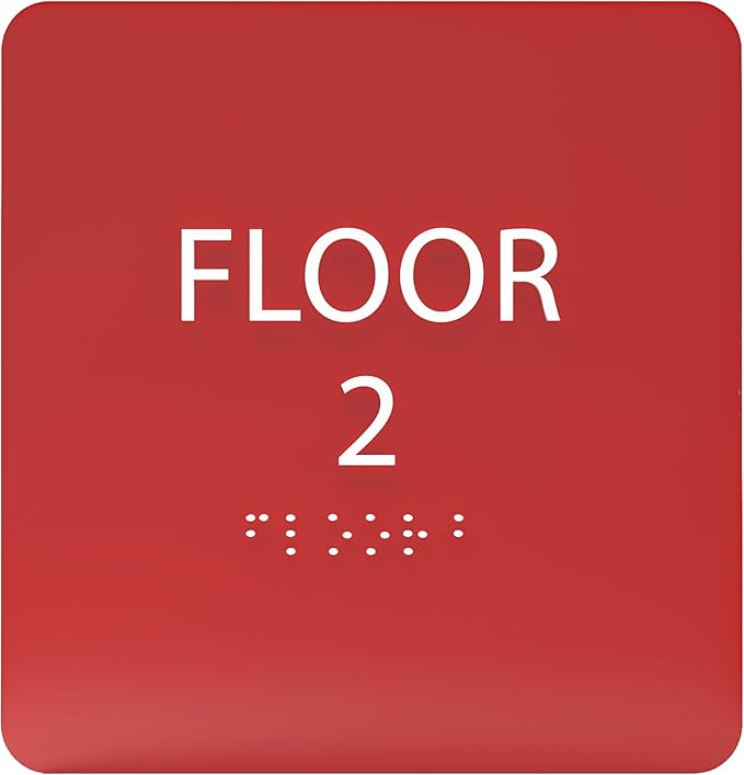 Red ADA Floor 2 Sign with Braille – Made from Durable Acrylic and Ready to Mount