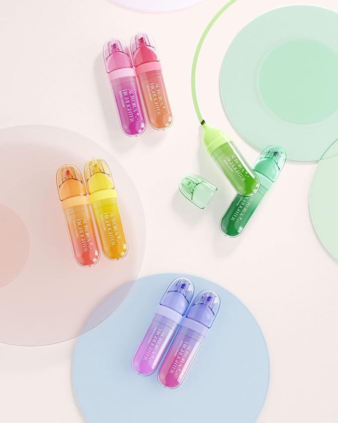 Four Candies 8 Pcs Highlighters Assorted Colors, Cute Pastel Highlighter Set, Quick-Dry, Soft Chisel Tip, No Bleed Highlighter, Aesthetic Highlighters for Christmas