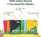 ECONAMA Subject Book Spiral Notebook Pack of 6 Wide Ruled 140 Pages (70 Sheets) 8" × 10.5" Perforated Carbon Neutral 3-Hole Punched Eco-Friendly School & Office Supply Assorted Colors