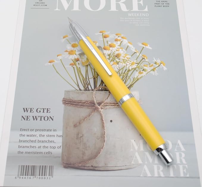 JINHAO 20 Press Fountain Pen, Retractable Capless Resin Pen with Ink Converter (EF Nib 0.4mm, Lemon Yellow)