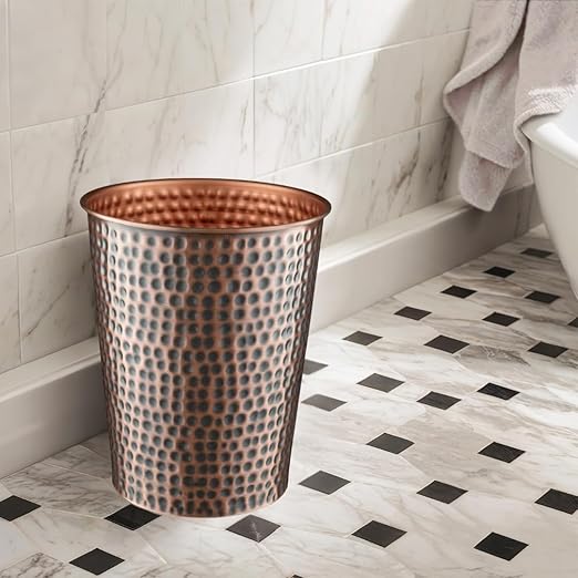 Monarch Abode Metal Bathroom Trash Can – Waste Basket for Bedroom, Office Desk, & Dorm, Hand Hammered, Durable Decorative Antique Copper Small Trash Can Bathroom Garbage Bin Wastebasket