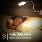 iFalarila Reading Light with Remote, LED Desk Lamp Clip on [1H Timer & Nightlight] RA>95 Dimmable Flexible Gooseneck, Reading Lamp with Clamp for Table - 4.7'' (Adapter Included)