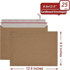 Xxcxpark 25 Pack Brown Kraft Rigid Mailers, 9.5x12.5 inches Self Seal Photo Document Mailers Premium Cardboard Keep Flat Envelopes for Photos, Pictures, Papers, Files, CD