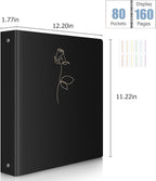 Uquelic 80-Pocket Binder with Plastic Sleeves for Letter/A4 Size(11" x 8.5"), Golden Rose Printed Cover, Document Binder Organizer for Papers, Certificates and Artwork with Rainbow PP Divider Pages