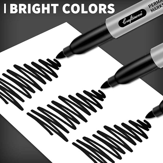 craftinova Black Permanent Markers Bulk Fine Point, Fine Tip Markers Set, Quick Drying and Fade Resistant, Works on Wood, Plastic, Paper, Metal for Classroom, Office, Home, 100 Count