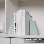 Faticdorr Luxury Marble Bookends for Shelves, 11LB Heavy Duty Marble Book Ends for Heavy Books, Stone Bookends Decorative, Polished, Light Green Triangular, Set of 2