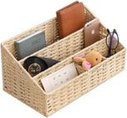 Boershun Rattan Mail Organizer - Countertop, Desk, Bills, Woven Basket, Magazine Holder, Mail Sorter, Hobo Organizer，Beige