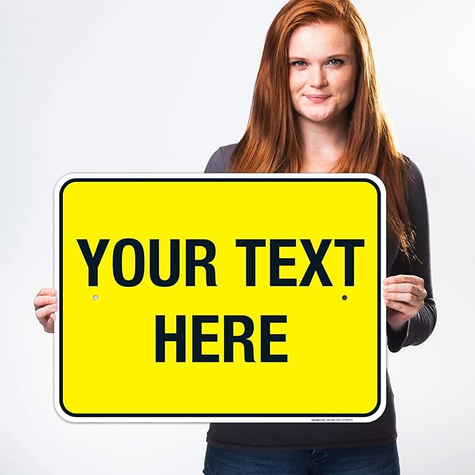 Personalized Custom Yellow Background Customize for Office, Business, Workplace, Home, Airbnb, Delivery Sign, 18x24 Inches, Rust Free .063 Aluminum, Fade Resistant, Made in USA by Sigo Signs