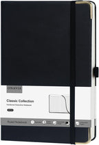 ONAVIA A5 Lined Journal Notebook - 100 GSM Thick Paper, Hardcover Journaling Notebook for Writing, Work, Travel, School, College Ruled Journal for Women and Men, PU Leather Note Book, 5.5”x8.3”- Black