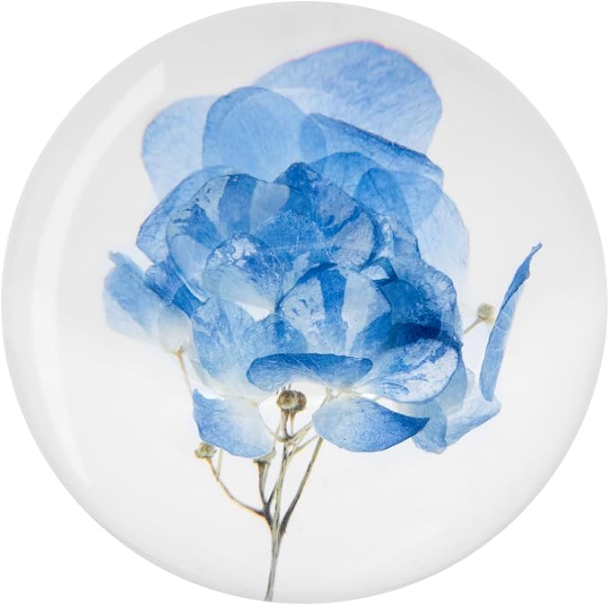 NouvoCrescent Real Blue Hydrangea Paperweight - Home Decor Crystal Resin Ball 3.14in (80mm) - Clear Blue Hydrangea Flower Globe for Special Days - Sphere Figurine Office Paperweight w/Flat Bottom
