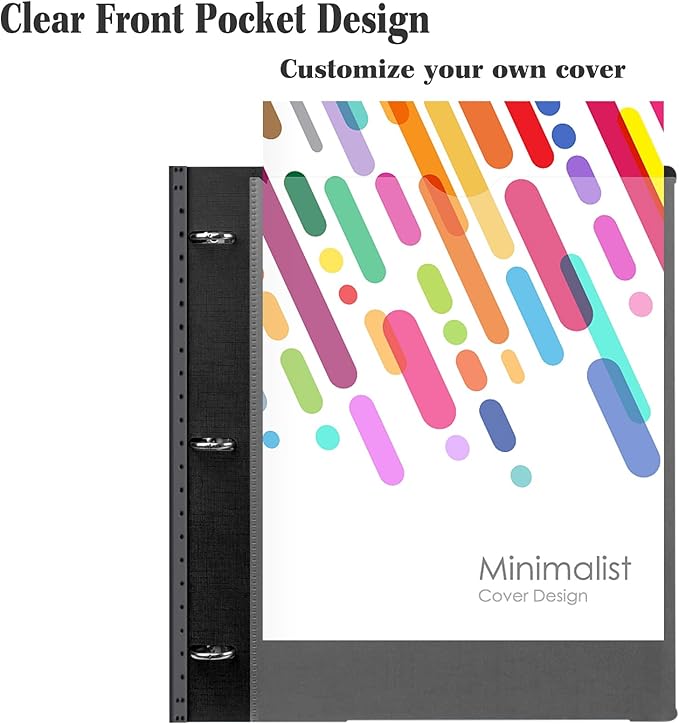 INFUN 1 Inch Telescoping 3 Ring Binder - 12 PCS-Black, Flexible Binders with Customizable Front Cover and Clear Catalog Pocket,1 inch Binders 3 Ring, 225 Sheet Capacity
