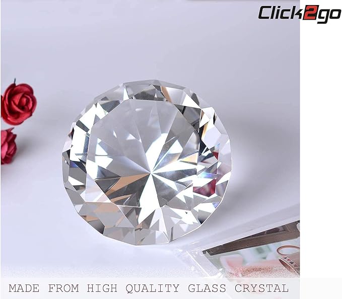 click2go 2” / 60 mm Diamond Shaped Glass Crystal Paperweight – Home Office Decor & Valentine's Day Gift Wedding Favors Centerpieces Decoration with Gift Box (Clear)