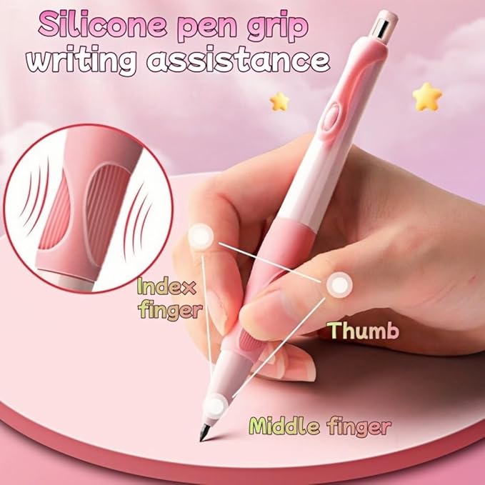 Inclock Handwriting thick mechanical pencils with grip: 2.0MM HB Pencil for kids with 14 leads (2 pack red&green)