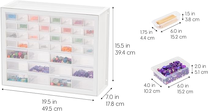 IRIS USA Screw Tool Organizer Small Parts Cabinet Chest, 44-Drawer Hardware Electronics Nuts Bolts Storage Drawers Organization Toolbox Garage Craft Business Teacher Beads Scrapbook Art Hobby - White