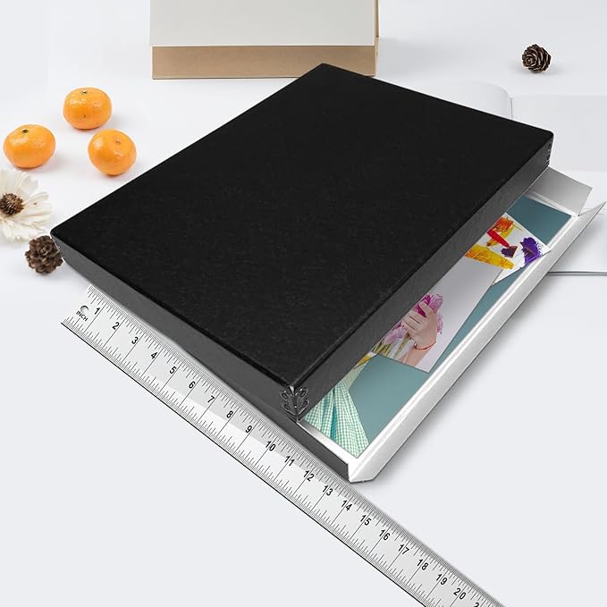 Lineco Museum Archival Storage Box, 13.75x19.75x1.5 in. Drop Front Design. Acid-Free with Metal Edge. Organize Photos, Pictures, Prints, Documents, Crafts, DIY. Black, 1 Pack