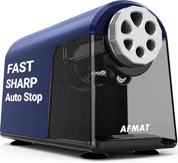 AFMAT PSX2 Heavy Duty Electric Pencil Sharpener, 6 Holes, Classroom Sharpener for 6-11mm Pencils, Auto Stop, Super Fast, Save Pencils, School Teacher Must Have Pencil Sharpeners Plug in, Blue