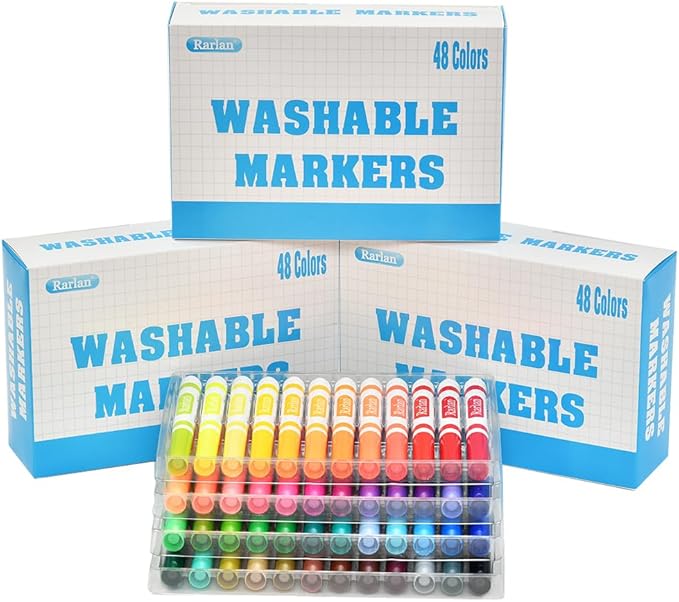 Rarlan Washable Markers Bulk, Markers for Kids, Bulk Pack, 48 Colors, 3 Boxes, 144 Count