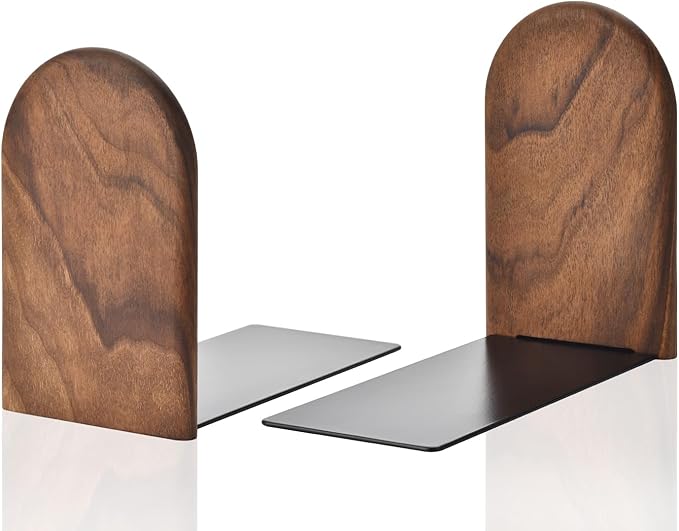 Lauvee Book Ends, Sturdy Wooden Bookends for Shelves - Heavy Duty Non-Slip Book Organizers, Decorative Bookend Holders for Home Office, Library, Black Walnut Universal Economy Bookend, Small, 1 Pair