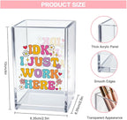 Vgrti IDK I Just Work Here Acrylic Cosmetic Pencil Pen Holder Cup, Sarcastic Office Pen Holder for Desk, Funny Work Burnout Gifts for Coworker Friend, Thank You Gifts for Women Colleague Teacher