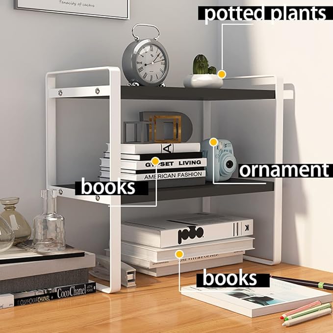 SIDIANBAN Desktop Organizer Shelf Office Storage Rack Computer Desk Bookshelf Adjustable Display Shelf for Office Supplies (Black)