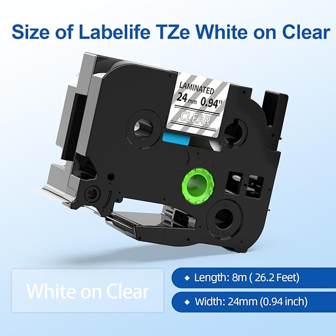 TZ White on Clear Label Tape 1" Replace for Brother P Touch TZe TZ Tape 24mm 0.94 Laminated Clear TZe-155 TZe155 Compatible with Ptouch PTD600 PT-D610BT PT-P710BT Label Maker, 4-Pack White on Clear