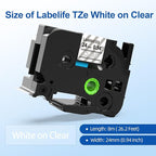 TZ White on Clear Label Tape 1" Replace for Brother P Touch TZe TZ Tape 24mm 0.94 Laminated Clear TZe-155 TZe155 Compatible with Ptouch PTD600 PT-D610BT PT-P710BT Label Maker, 4-Pack White on Clear