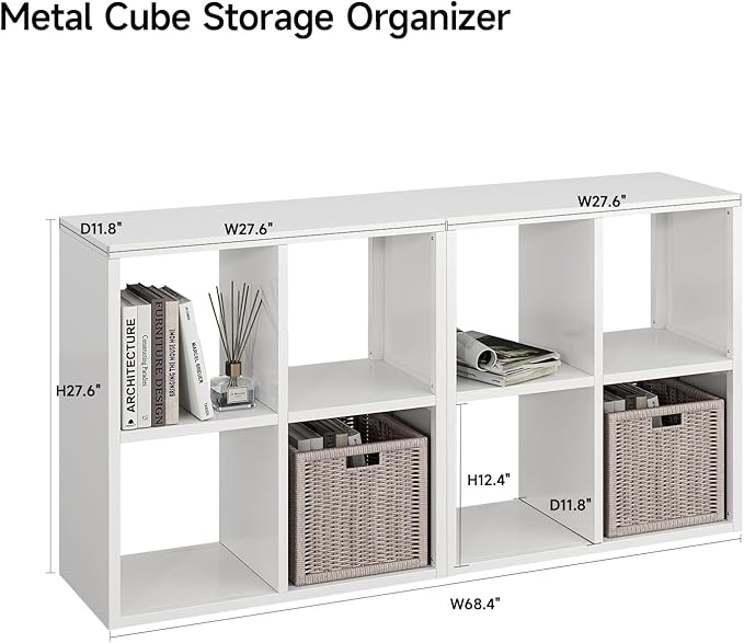 IRONMIX Metal Short Bookshelf, White Small Bookshelf with Storage, Modern 4 Cube Storage Organizer with Shelves, Open Cube Shelf, Small TV Stand for Home Office Library (White, 700-2 Set)