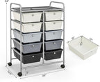 GLACER 10 Drawer Rolling Cart, Storage Cart with Lockable Whieels & Metal Frame, Trolley for Art Craft Oganizer, Mobile Utility Cart for Office, School, Classroom, Kitchen (Gray Gradient)