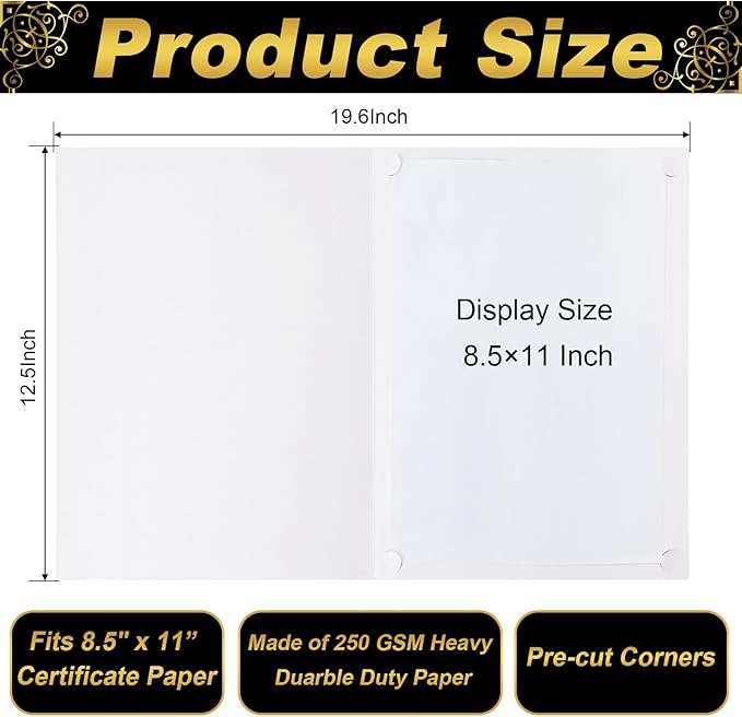 Fainne 120 Packs Certificate Holders Bulk, Diploma Covers Gold Foil Border, Document Covers for Letter Size 8.5x11 Award Certificates, Cardstock, Document Papers, Paper Card Stock(White)