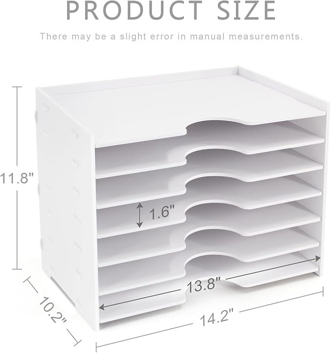 SONGWAY File Organizer for Desk - 7 Tier Wide Document Holder, Letter Mail Tray Storage Rack, A4 Paper Storage Holder, Desktop Organizer for Home Office School, White