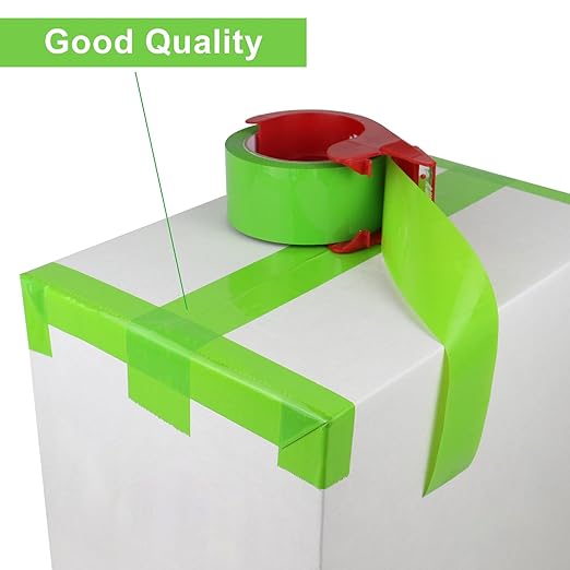 BOMEI PACK Heavy Duty Colored Packing Tape with Dispenser 1.88 Inch x 60 Yards (Green) 6 Rolls, 2.4 mil Industrial Grade Packaging Tape for Shipping, Moving, Mailing & Storage