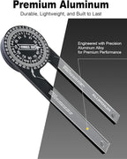 Anyongora 7.2" Miter Saw Protractor Angle Finder, CNC Aluminum Miter Gauge with Laser Engraved Scales, Precision Tool for Carpentry, Crown Molding & Construction, 5.3oz Ultra-Lightweight Portable