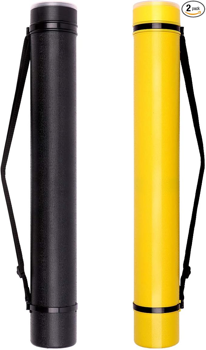 TRANSON 2-pack Durable Poster Storage Tube with Straps 24"-40" Extendable for Blueprints, Artwork, Maps, Posters