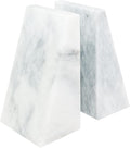 Ottimo Polished Heavy Stone Marble 6" Book Ends for Bookshelf Decor, Home, Office or Kitchen Shelves. Heavy, Triangular, and Decorative Book Stopper with Anti-Slip Pads, Great Gift Idea (White)