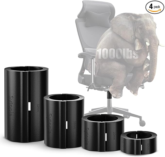 Office Chair Cylinder Replacement - Sytopia Fix Sinking Office Chairs, 4 Pieces Clamps for Height Extenders, up to 5 Inches, Stop Cylinder from Sinking, No Tools required, Fit for 95% Swivel Piston