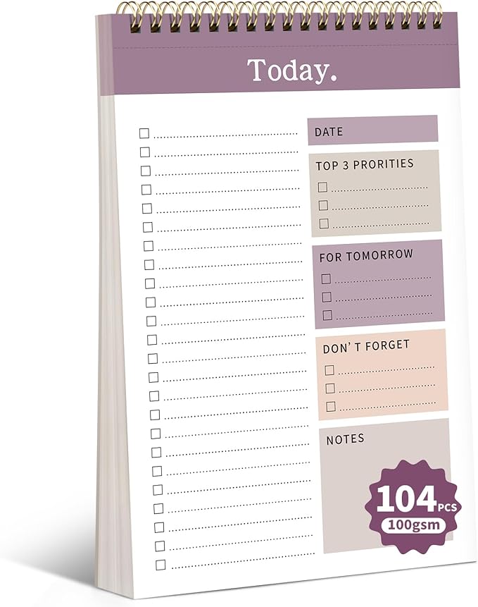 104 Pgs To Do List Notepad, 52 Undated Sheets Duplex-printed Daily Planner For Work Home School Office Desk Accessories Supplies & Goal Setting Tasks -Purple