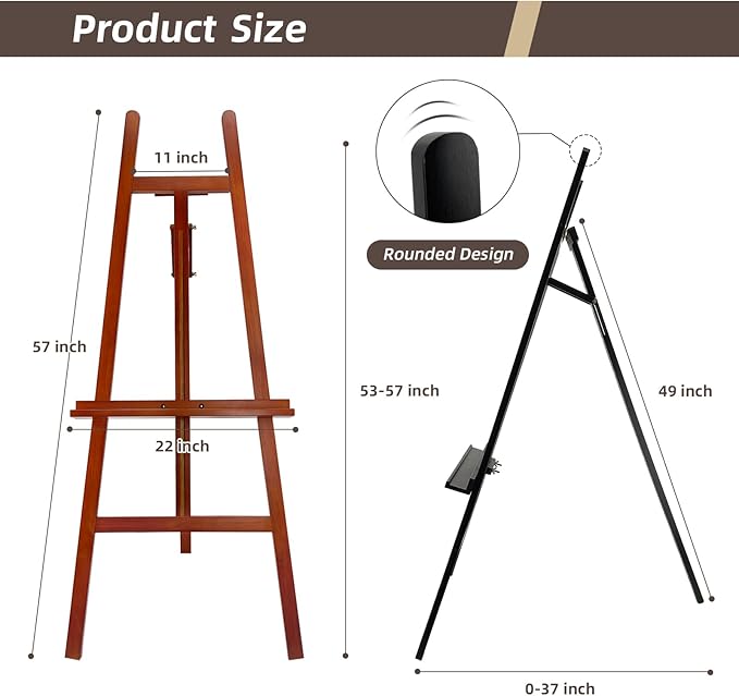 Stuelloaf Large A-Frame Wooden Painting Display Black Easel, Large Adjustable Pine Wood Standing Easel Holding Canvas Up to 60'', Solid Wood for Display, Wedding Sign or Painting-Black