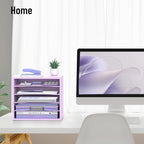 SHARKWOODS 5-Tier Wood Desk Organizer, Paper Tray Organizer for Desk with Adjustable Storage Shelves, Desktop File Organization Paper Sorter Mail Holder for Office Home Classroom, Purple