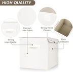 Bagnizer Large 22 Quart Linen Fabric Foldable Storage Bin Cube Organizer Basket with Flip-Top Lid & Handles, Clothes Blanket Box for Home, Office, Closet, White, 4 Pack 14.6 x 9.5 x 9.5”