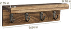 HRONRAD Rustic Key Holder for Wall, Farmhouse Wall Shelf with 4 Hooks, Wall Mounted Key Racks, Wooden Mail Organizer with Hooks for Entryway (Brown)