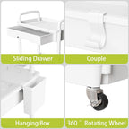 Sorgion 4 Tier Rolling Cart Organizer,Art Craft Diaper Bedside Snack Laundry Room Bathroom Organizer Narrow Thin Slim Rolling Trolley Utility Cart with Wheels for Kitchen,Office(White)