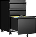 AFAIF 3 Drawer Mobile File Cabinet with Lock, Rolling Filing Cabinets for Home Office, Under Desk Small File Cabinet Three Drawers for Legal/Letter/A4 File, Black - Assembly Required