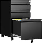 AFAIF 3 Drawer Mobile File Cabinet with Lock, Rolling Filing Cabinets for Home Office, Under Desk Small File Cabinet Three Drawers for Legal/Letter/A4 File, Black - Assembly Required