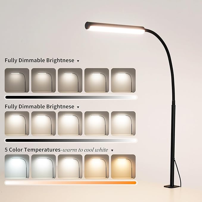 FAPEMIH LED Desk Lamp for Office Home, Adjustable Flexible Eye-Caring Desk Light with,5 Modes 10 Brightness Adjustment, USB Adapter Desk Lamp with Clamp-MINI-B