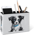 Famame Cute Border Collie Puppy Pencil Holder for Desk, Leather Desktop Container Pen Cup Storage Study Table Pen Organizer Makeup Brush Holder for Classroom Office Home