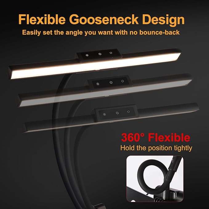 AETEE Super Bright Music Stand Light, LED Clip On Light,Magnetic Base, Removable Rechargeable Battery Operated, Long-Lasting USB-C Eye-Care Clamp Lamp, Gooseneck Design for Sheet Music, Black