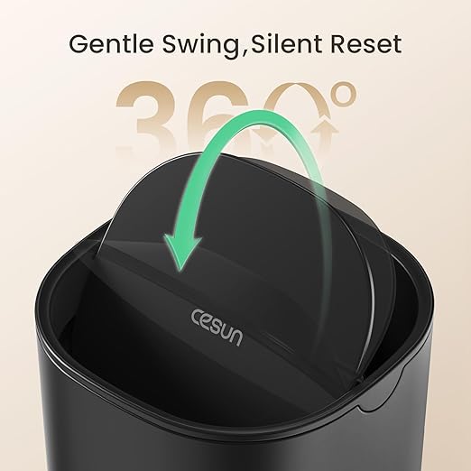 Cesun Mini Desktop Trash Can with Swing Lid, 0.4 Gallon Small Desk Trash Can, Countertop Wastebasket, Modern Tiny Tabletop Bin for Home Office, Makeup Area, or Car Interior (Black)